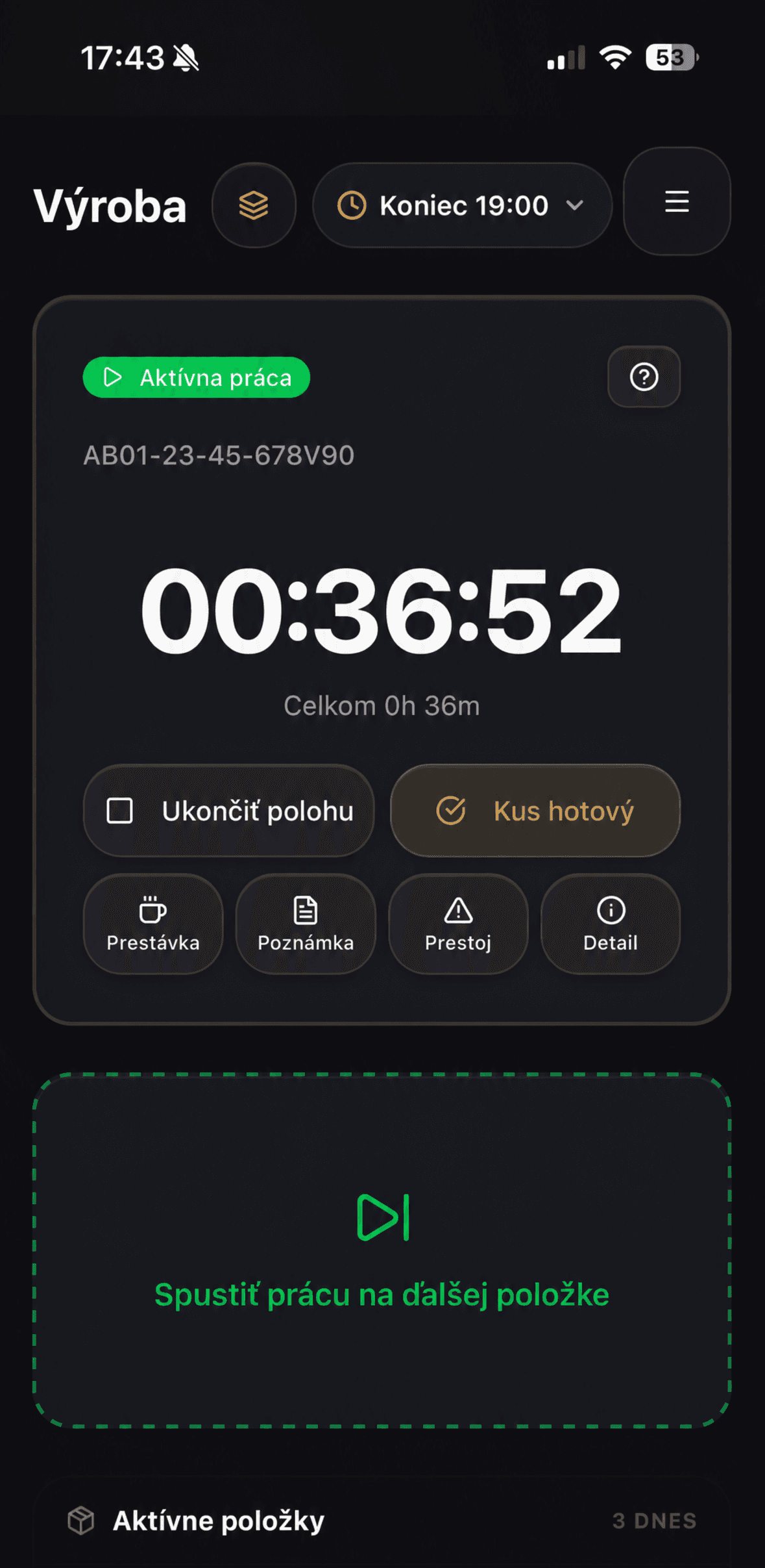 Chronify mobilná appka – aktívna práca operátora s časomierou
